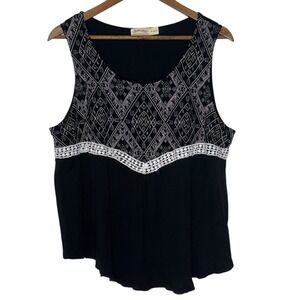 Faded Glory Embroidered‎ Tank Top Sleeveless Casual Blouse Black XL